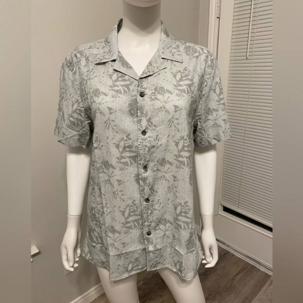 NWT Boris Becker Gray Botanical Button-Up Short Sleeve Shirt Sz M